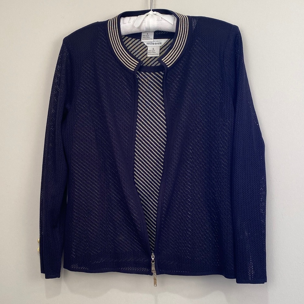 Misook Navy & Gold Mesh Jacket & Shell
